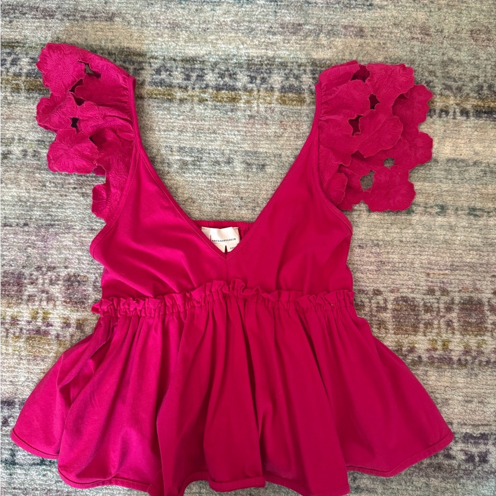 Anthropologie Fuchsia Floral Sleeve Blouse